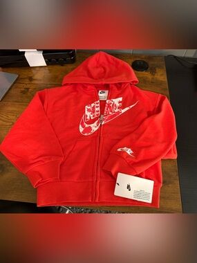 Nike Red Kids Zip-Up Hoodie with White Swoosh Logo